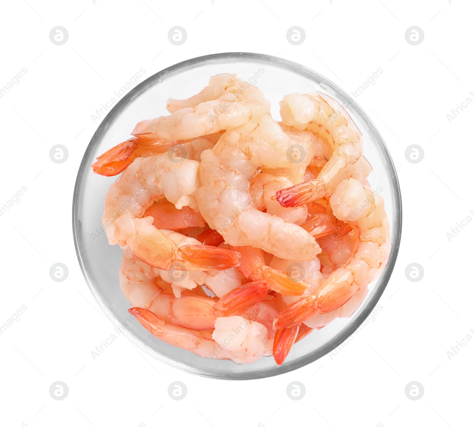 Photo of Bowl with fresh shrimps on white background