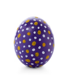 Photo of Decorated Easter egg on white background. Festive tradition