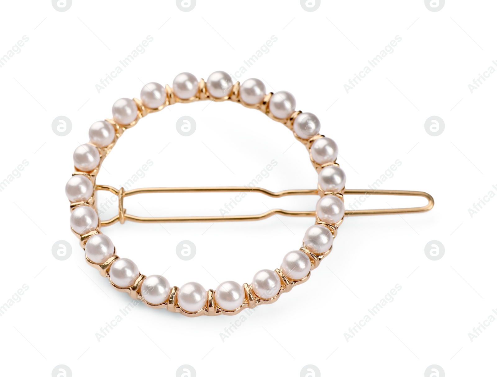 Photo of Elegant hair clip with pearls isolated on white