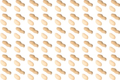 Many peanuts on white background. Food pattern