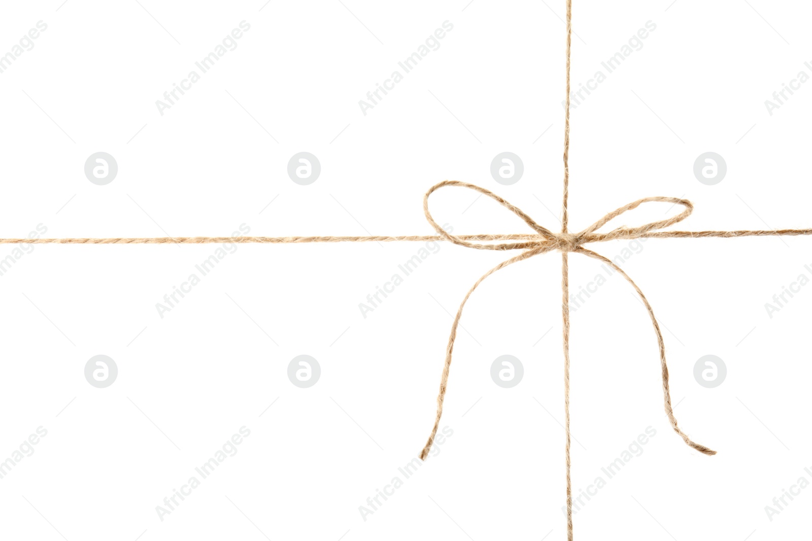Photo of Hemp rope with bow knot on white background