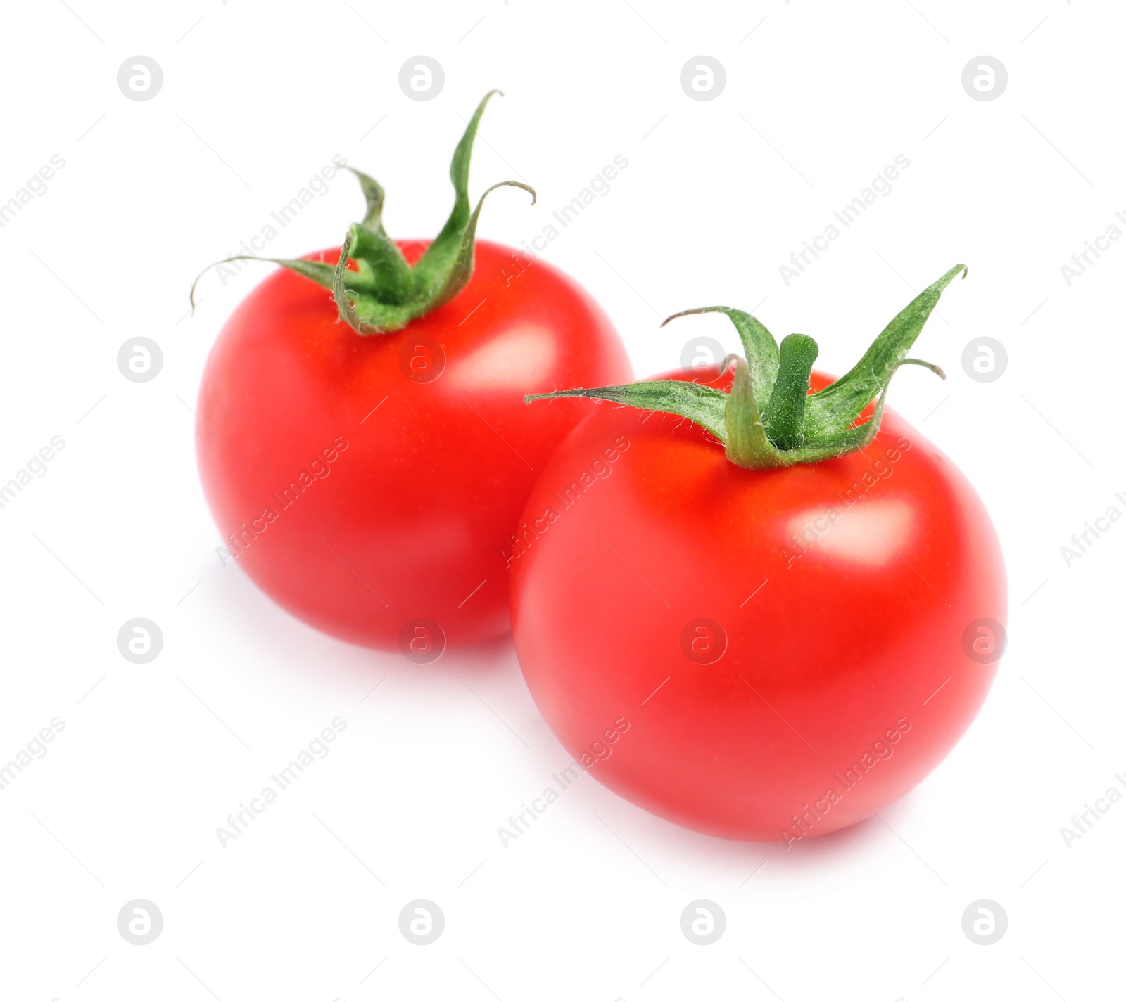 Photo of Fresh organic cherry tomatoes isolated on white