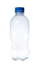 Photo of Empty plastic bottle on white background. Recycling problem