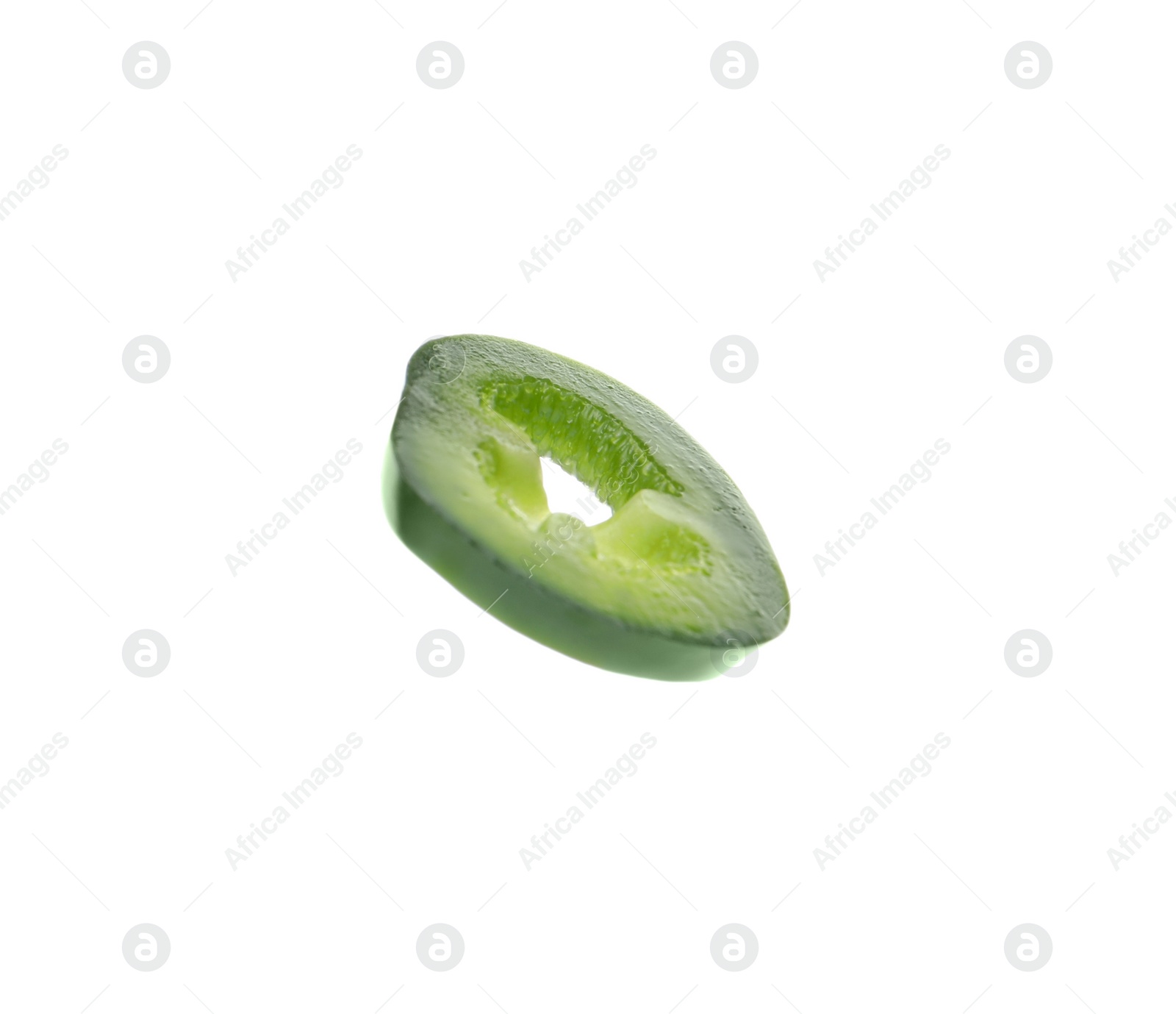 Photo of Piece of green hot chili pepper isolated on white