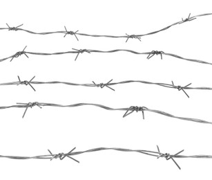 Double twist barbed wire isolated on white, set