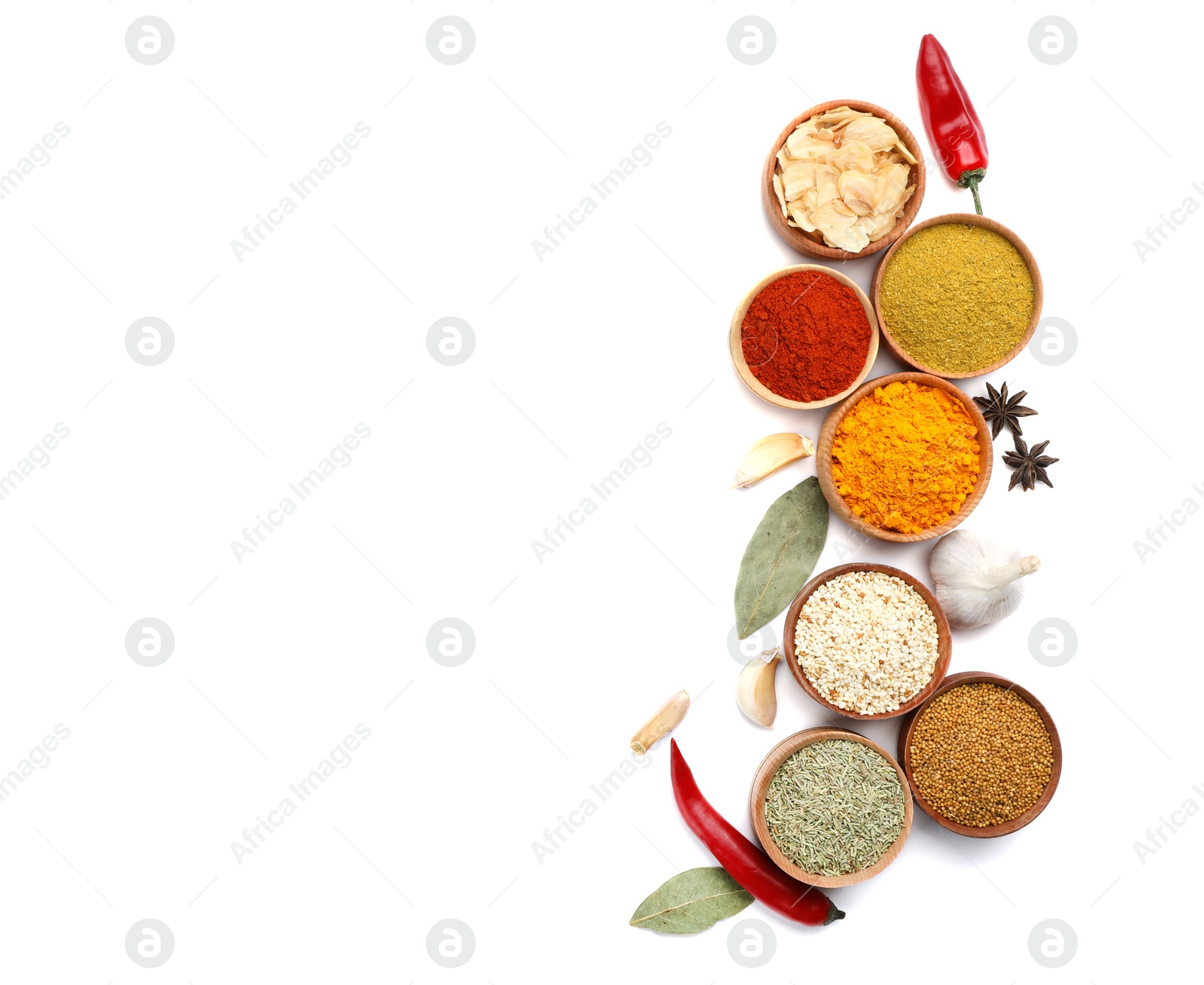 Photo of Beautiful composition with different aromatic spices on white background