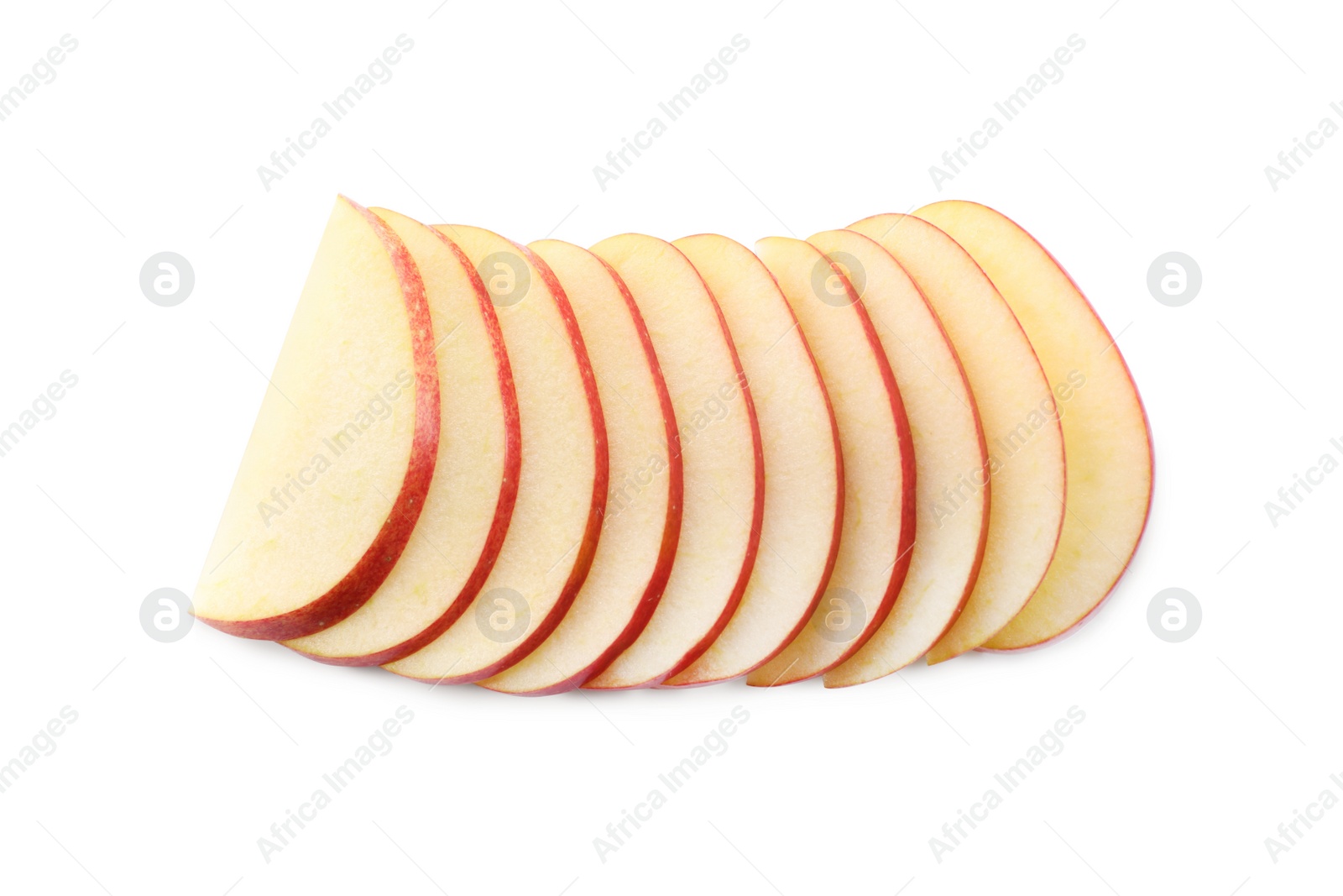 Photo of Slices of apple on white background, top view