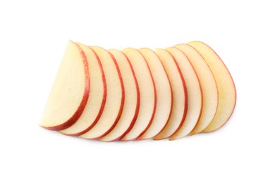 Photo of Slices of apple on white background, top view