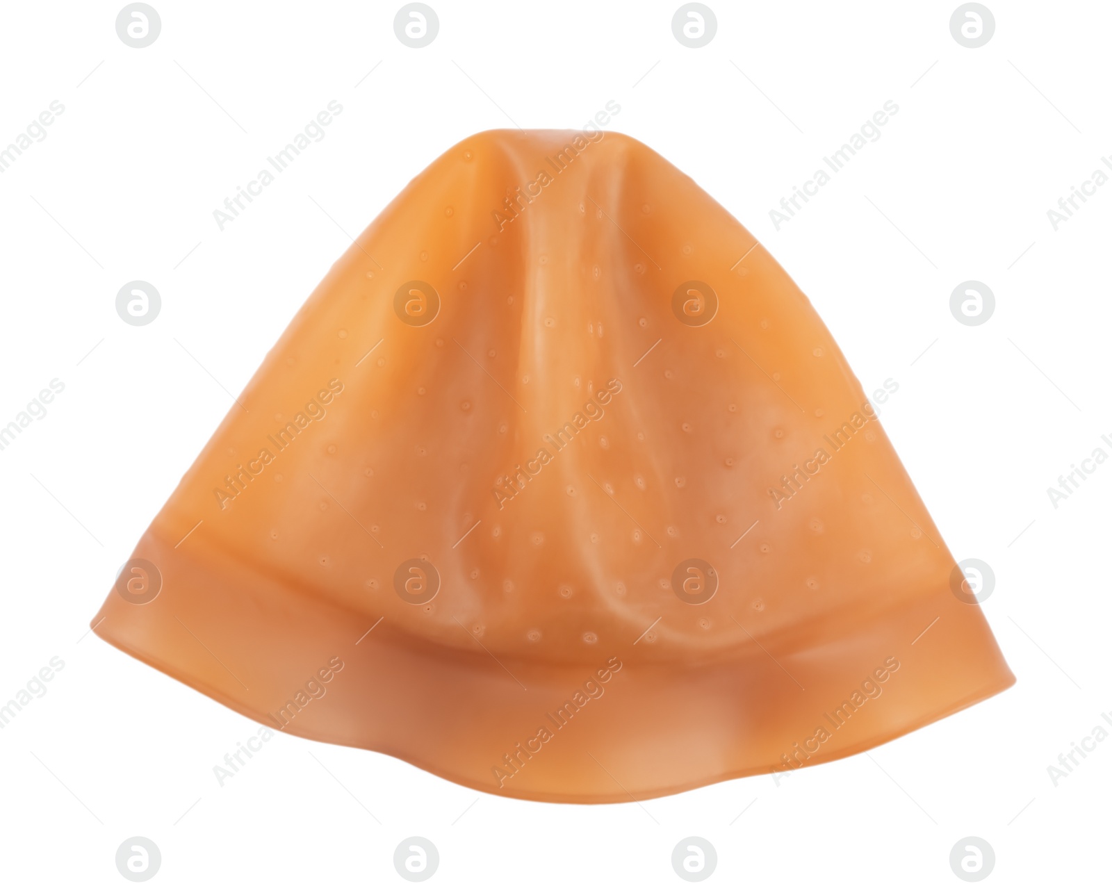 Photo of Brown shower cap isolated on white, top view