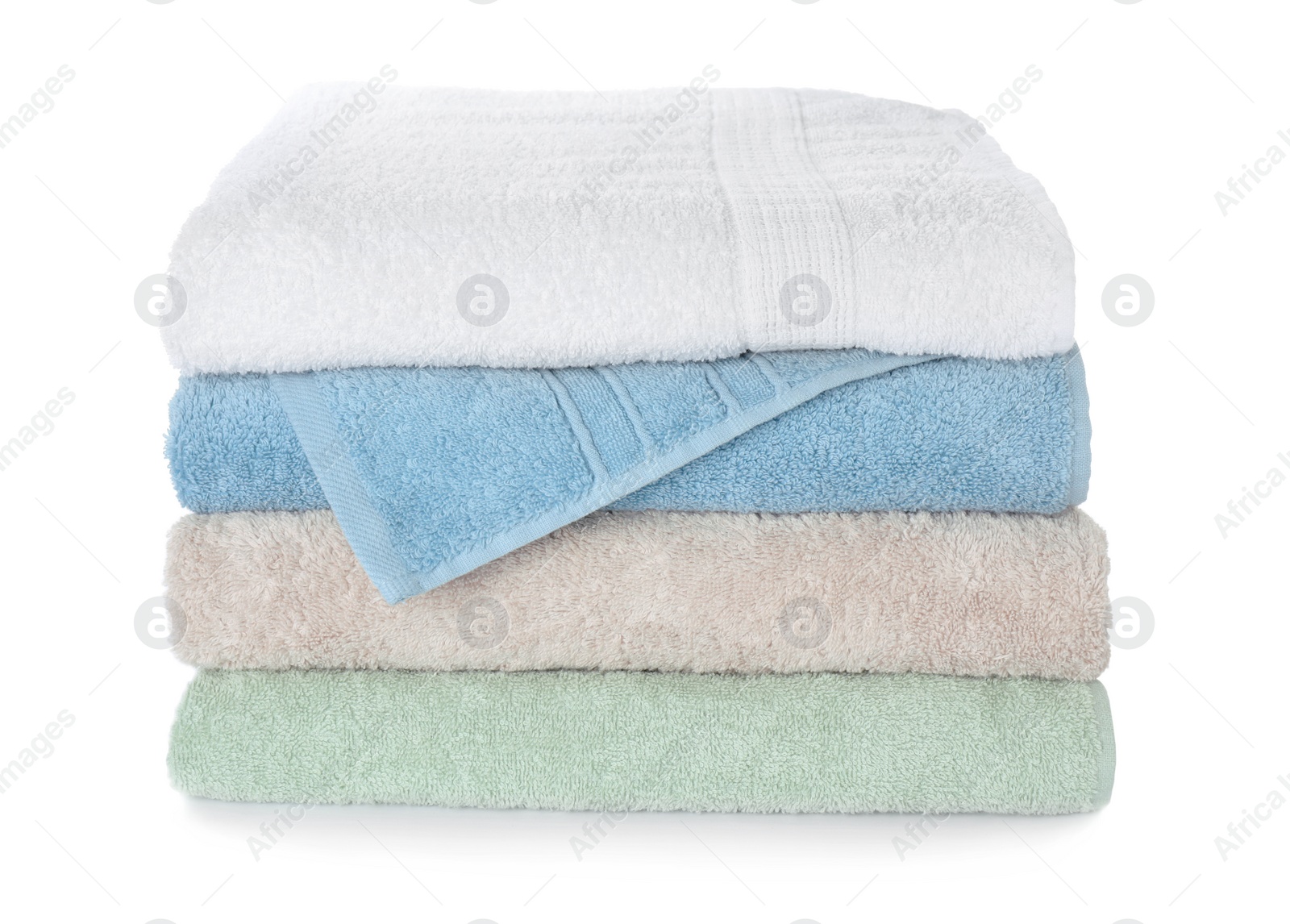 Photo of Folded fresh clean towels on white background