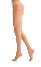 Photo of Woman wearing tights isolated on white, closeup of legs