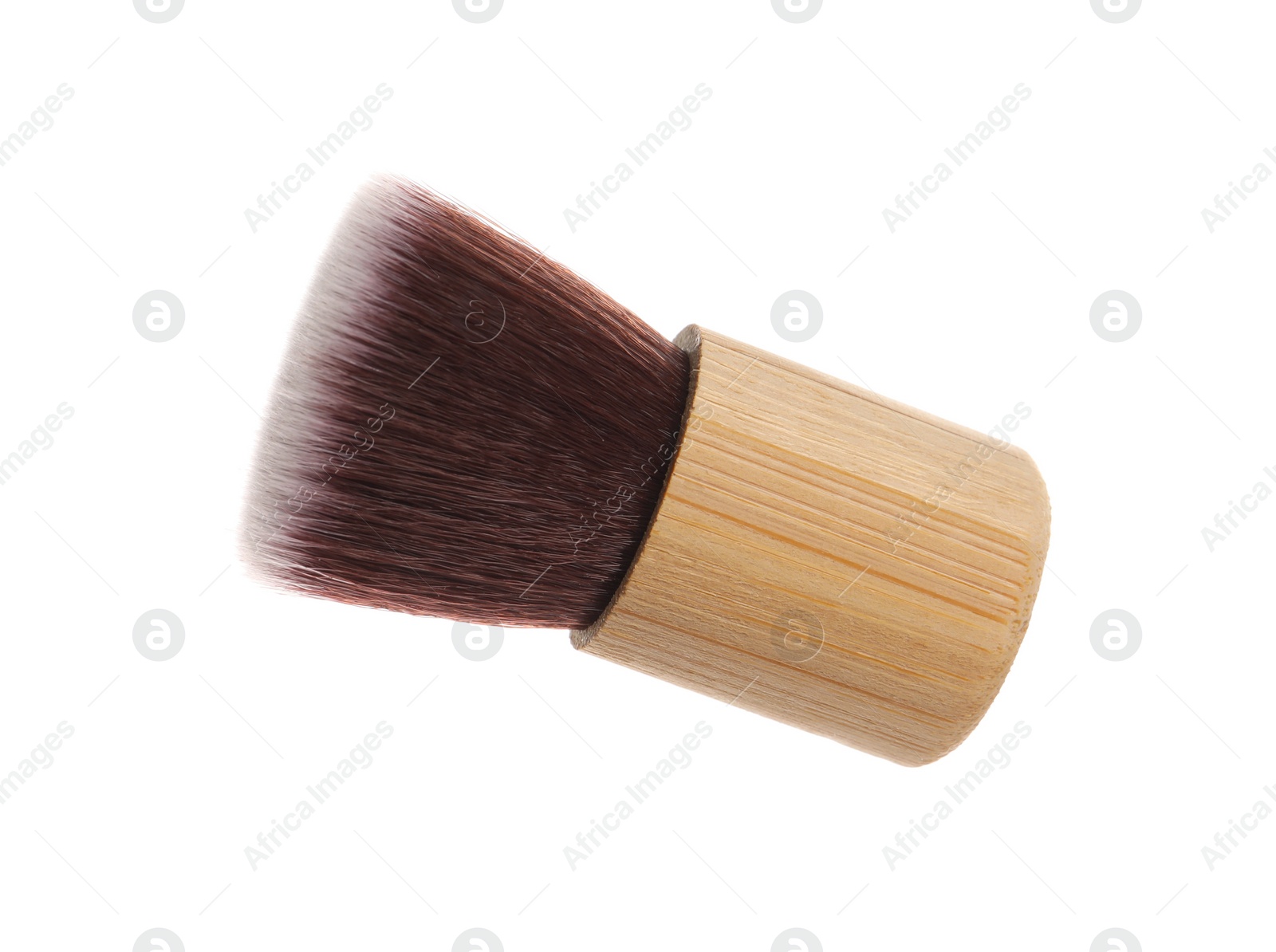 Photo of Makeup brush with wooden handle isolated on white