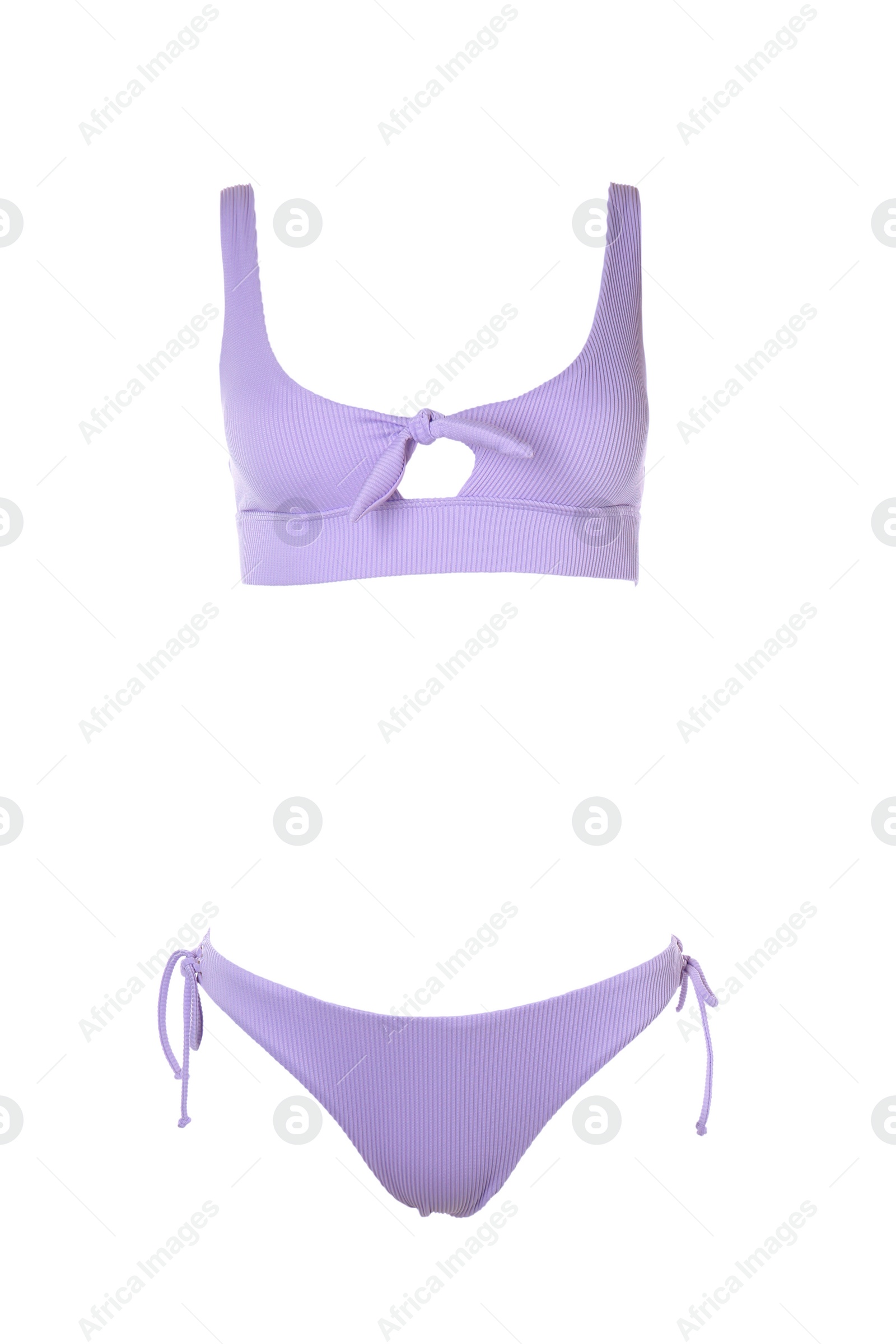 Image of Beautiful bikini isolated on white. Stylish swimsuit