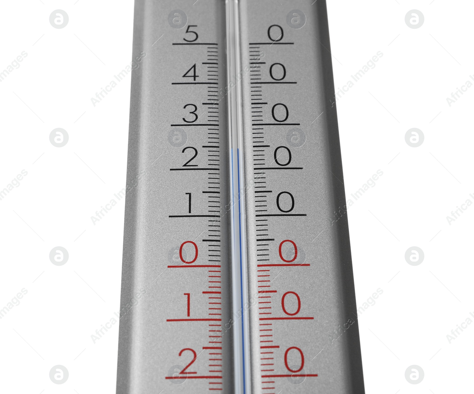 Photo of Modern grey weather thermometer on white background, closeup