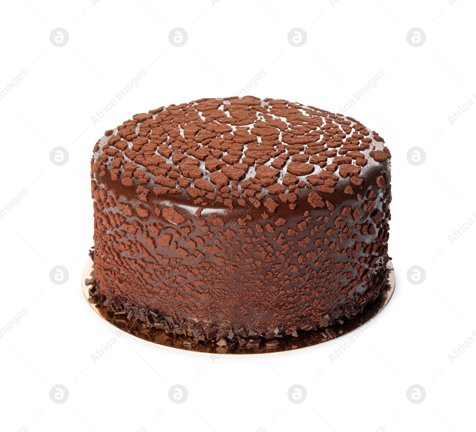 Photo of Delicious chocolate truffle cake isolated on white