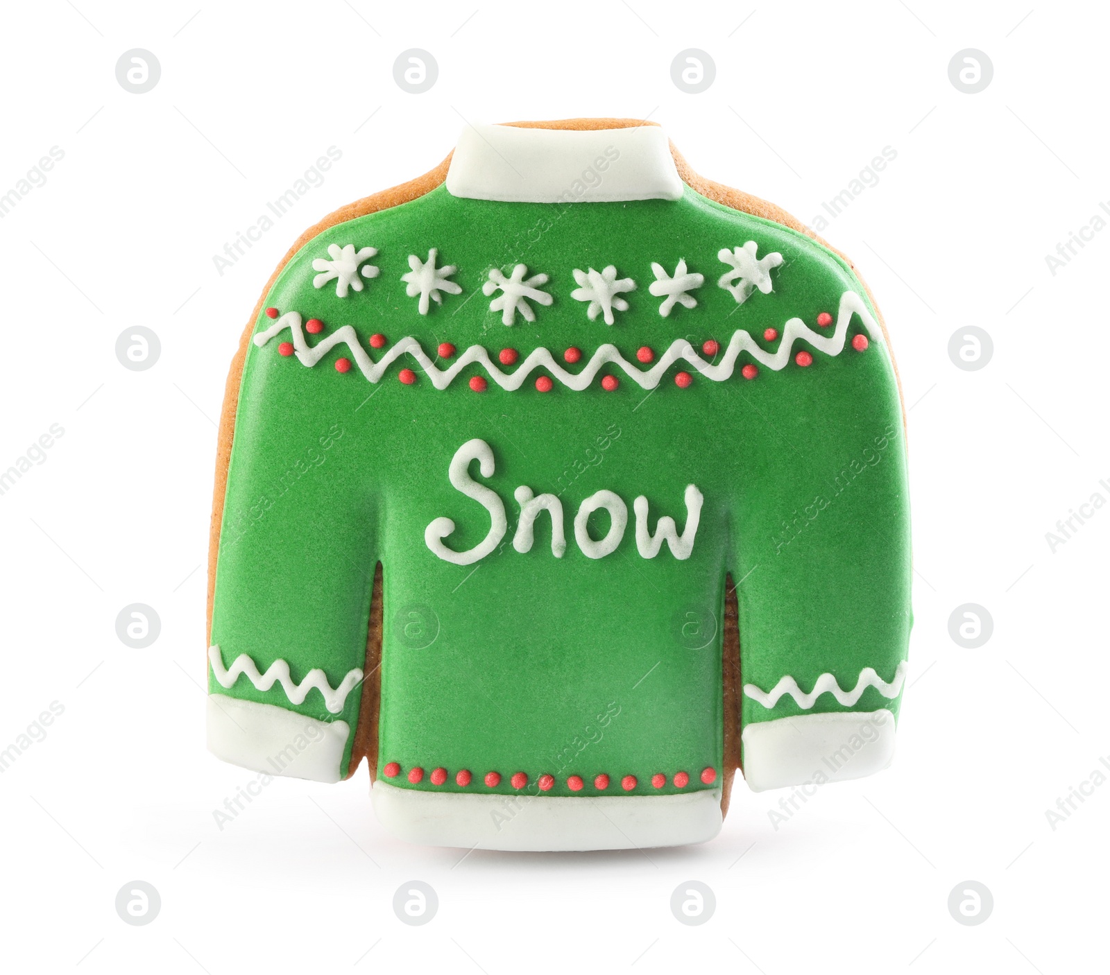 Photo of Sweater shaped Christmas cookie isolated on white