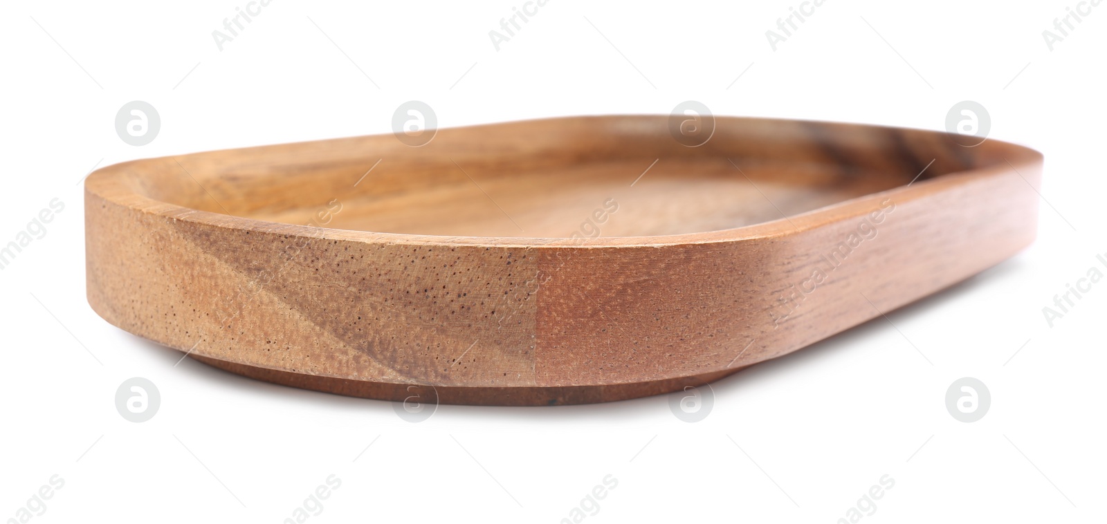 Photo of One new wooden tray on white background