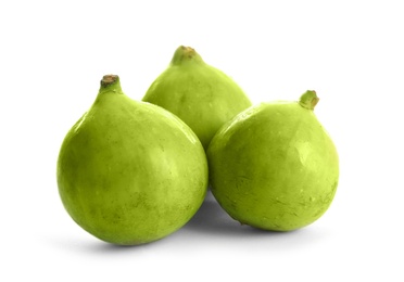 Whole ripe green figs on white background