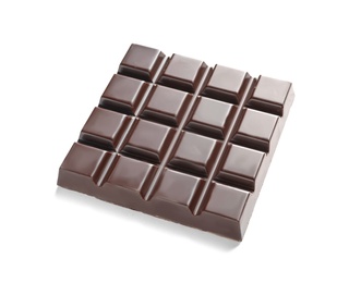 Photo of Tasty dark chocolate bar on white background