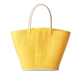 Stylish bright bag on white background. Beach accessory