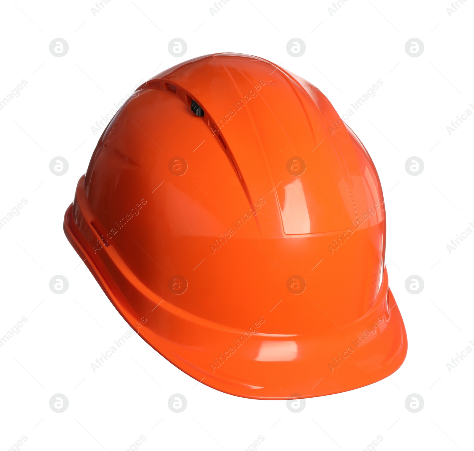 Photo of Orange protective hard hat isolated on white. Safety equipment