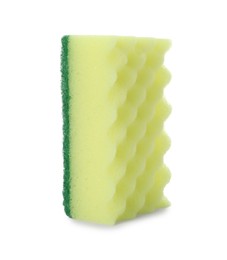 Yellow cleaning sponge with abrasive green scourer isolated on white