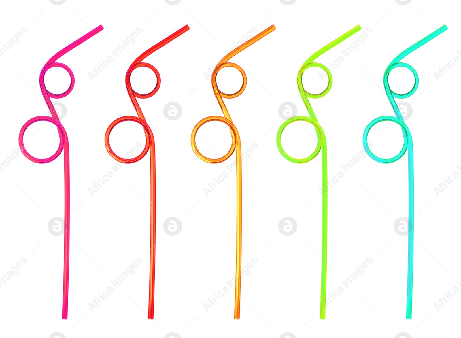 Image of Set with different straws for drinks on white background