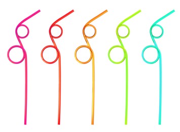 Image of Set with different straws for drinks on white background