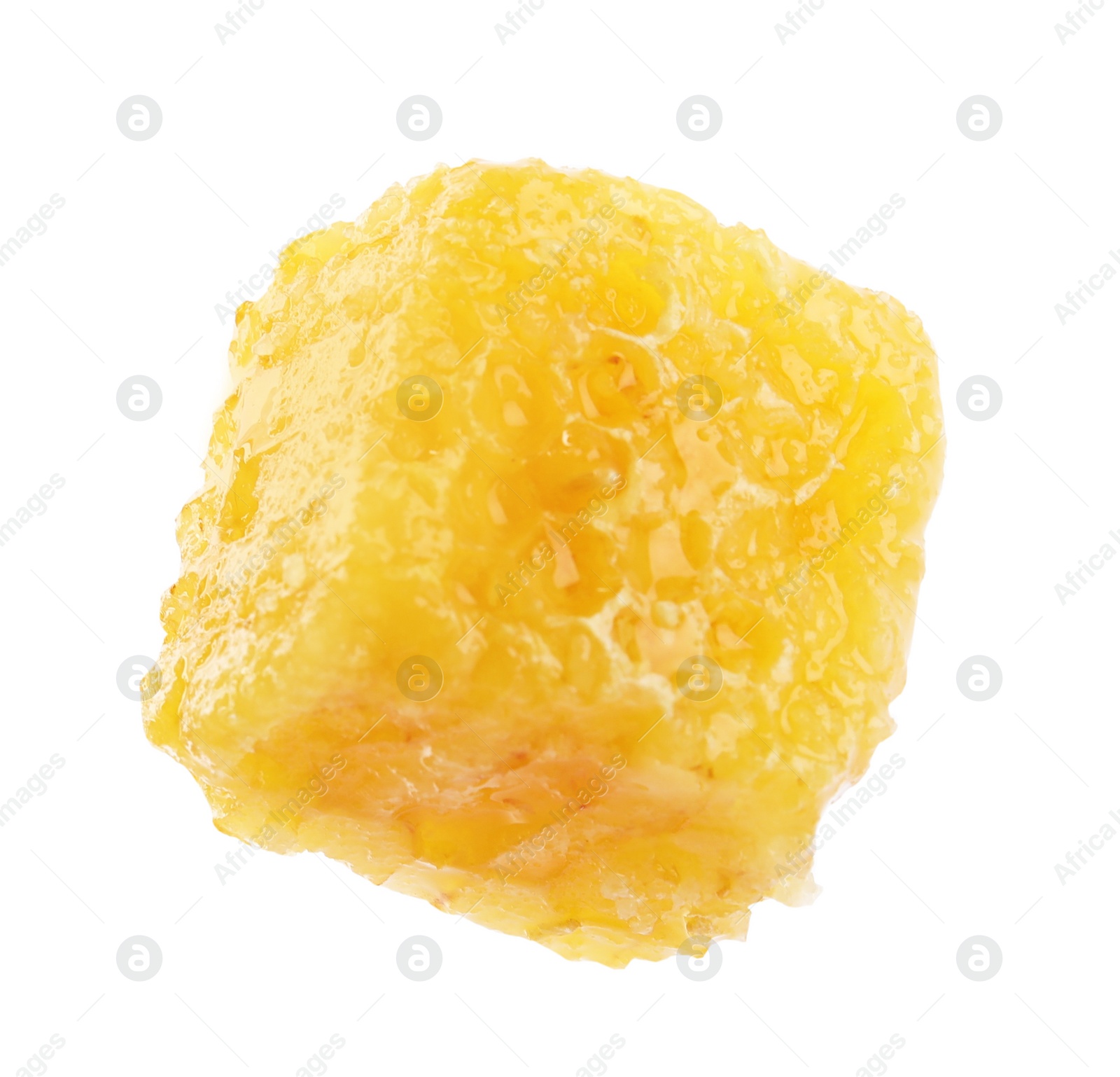 Photo of Piece of tasty fresh honeycomb isolated on white