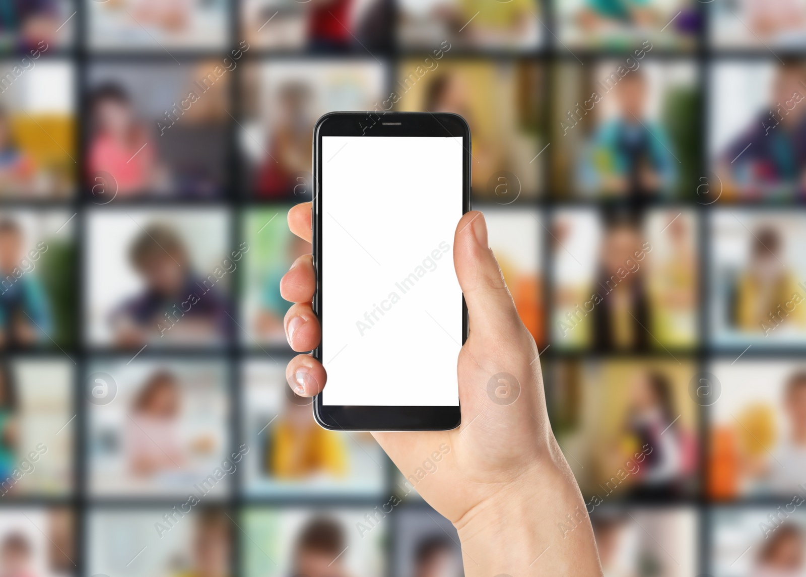 Image of Online education. Teacher using phone for remote lesson during quarantine and lockdown due coronavirus pandemic, closeup