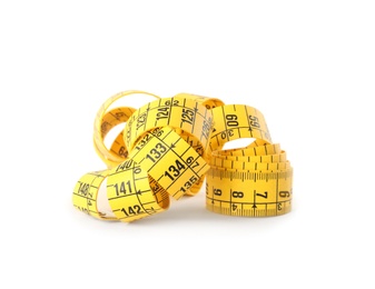 New yellow measuring tape isolated on white