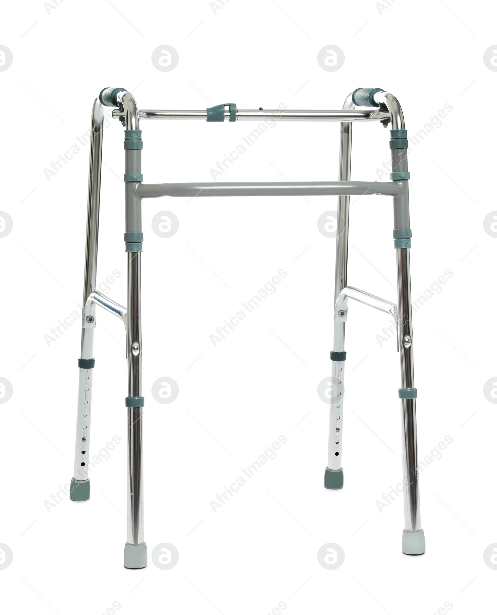 Photo of New metal walking frame isolated on white