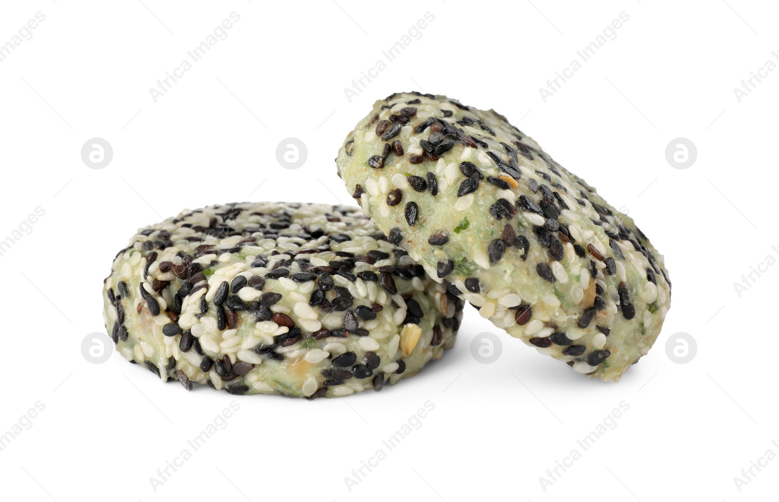 Photo of Vegan cutlets with sesame seeds isolated on white