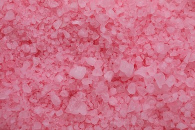 Photo of Pink sea salt as background, top view