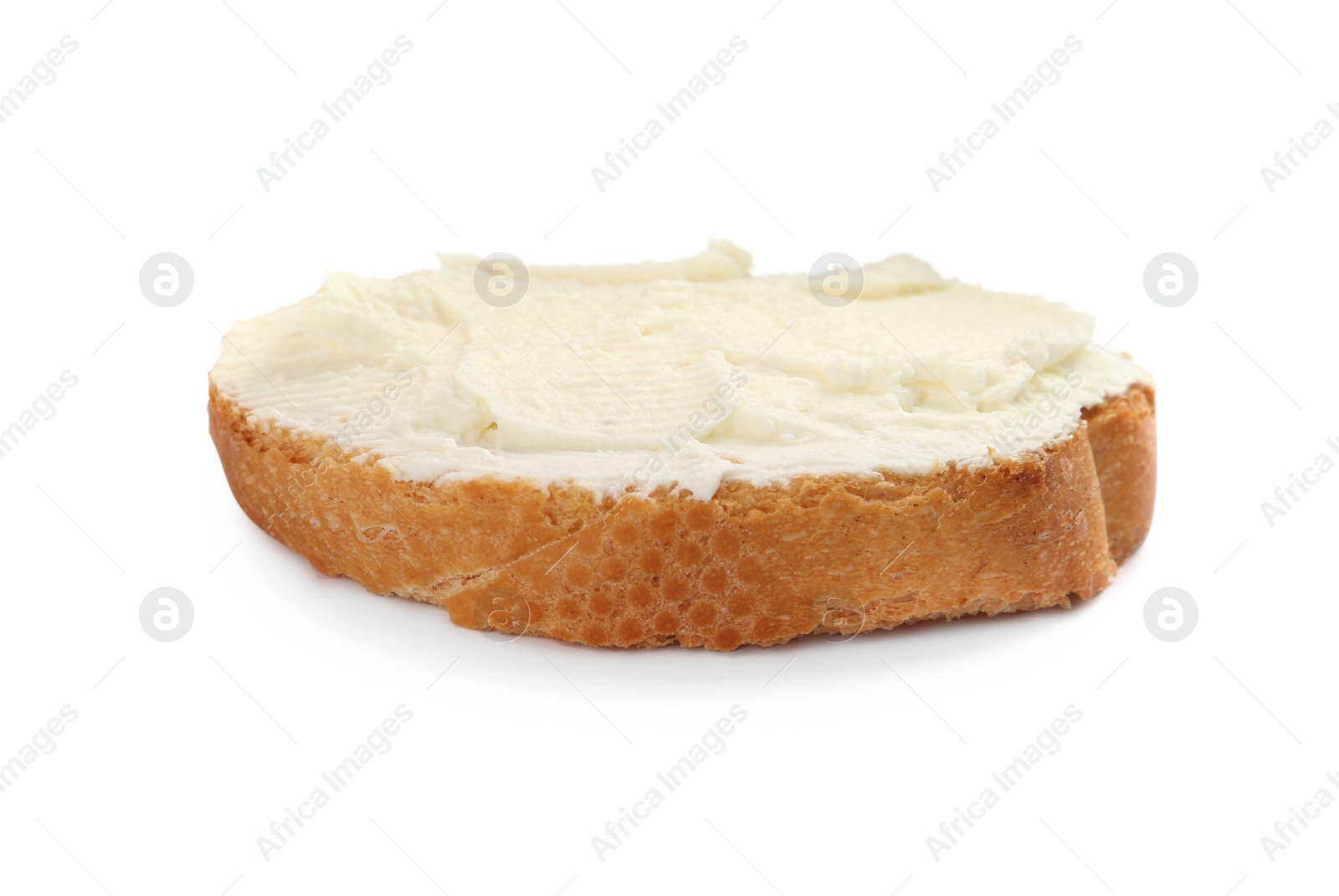 Photo of Delicious sandwich with cream cheese isolated on white