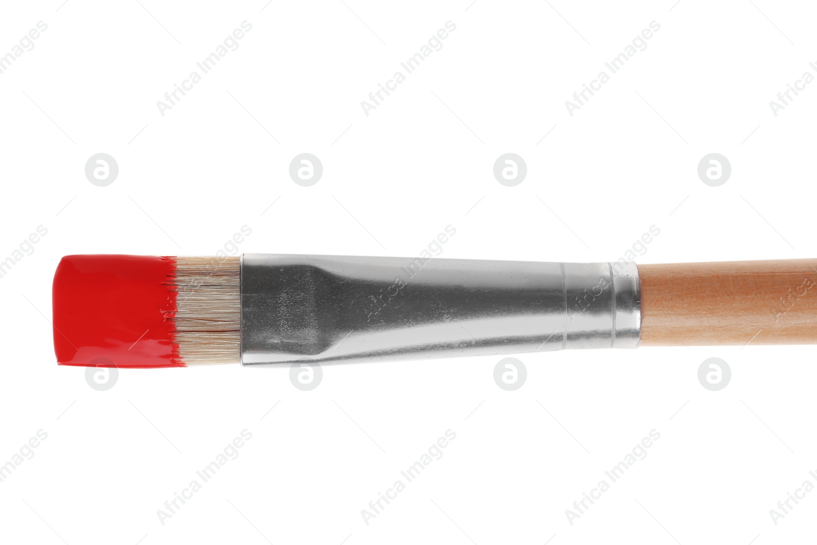 Photo of Brush with red paint on white background