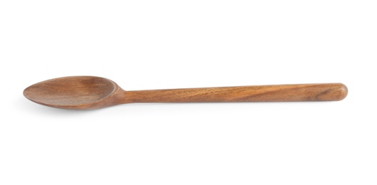 Photo of New clean wooden spoon on white background