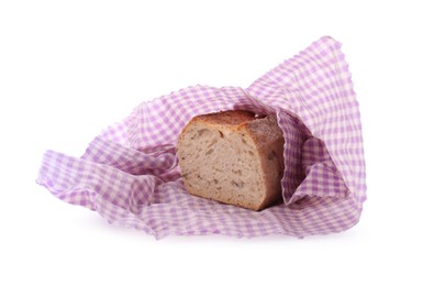 Photo of Bread in beeswax food wrap on white background