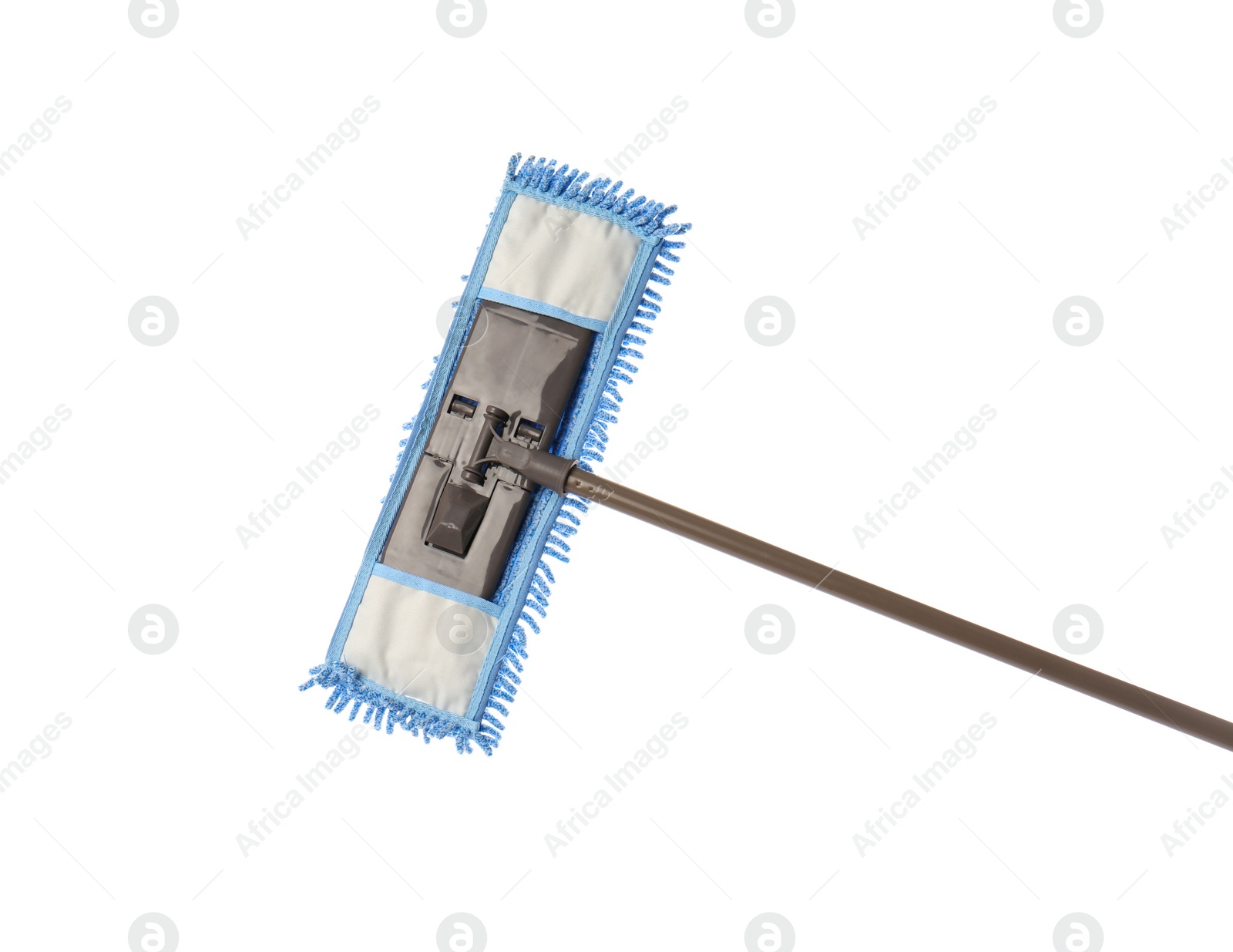 Photo of Blue mop isolated on white. Cleaning service