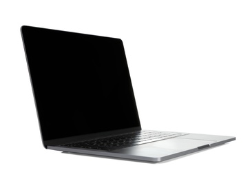 Photo of Laptop with blank screen on white background. Modern technology