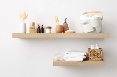 Photo of Different bath accessories and personal care products indoors