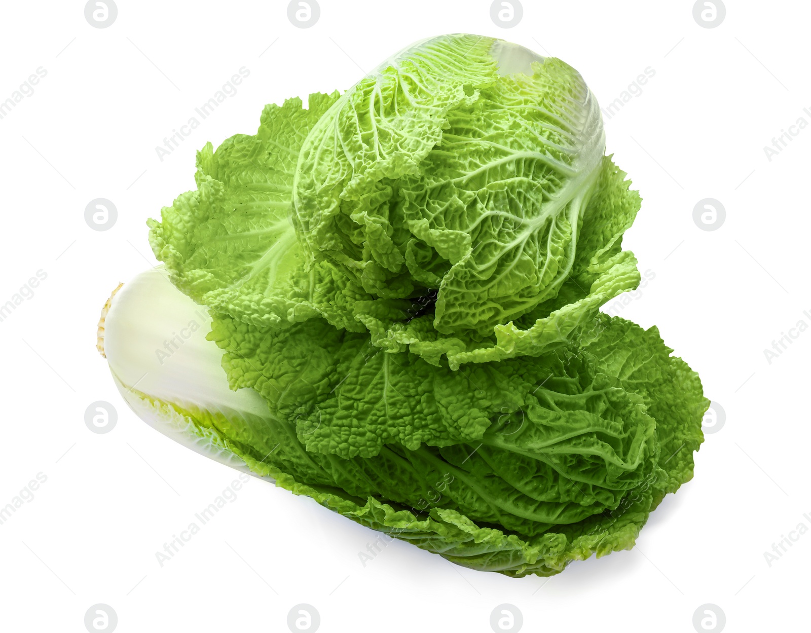 Photo of Fresh tasty Chinese cabbages on white background