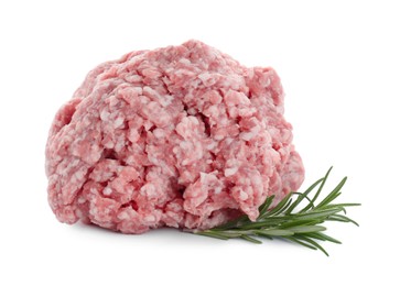 Photo of Raw fresh minced meat with rosemary isolated on white