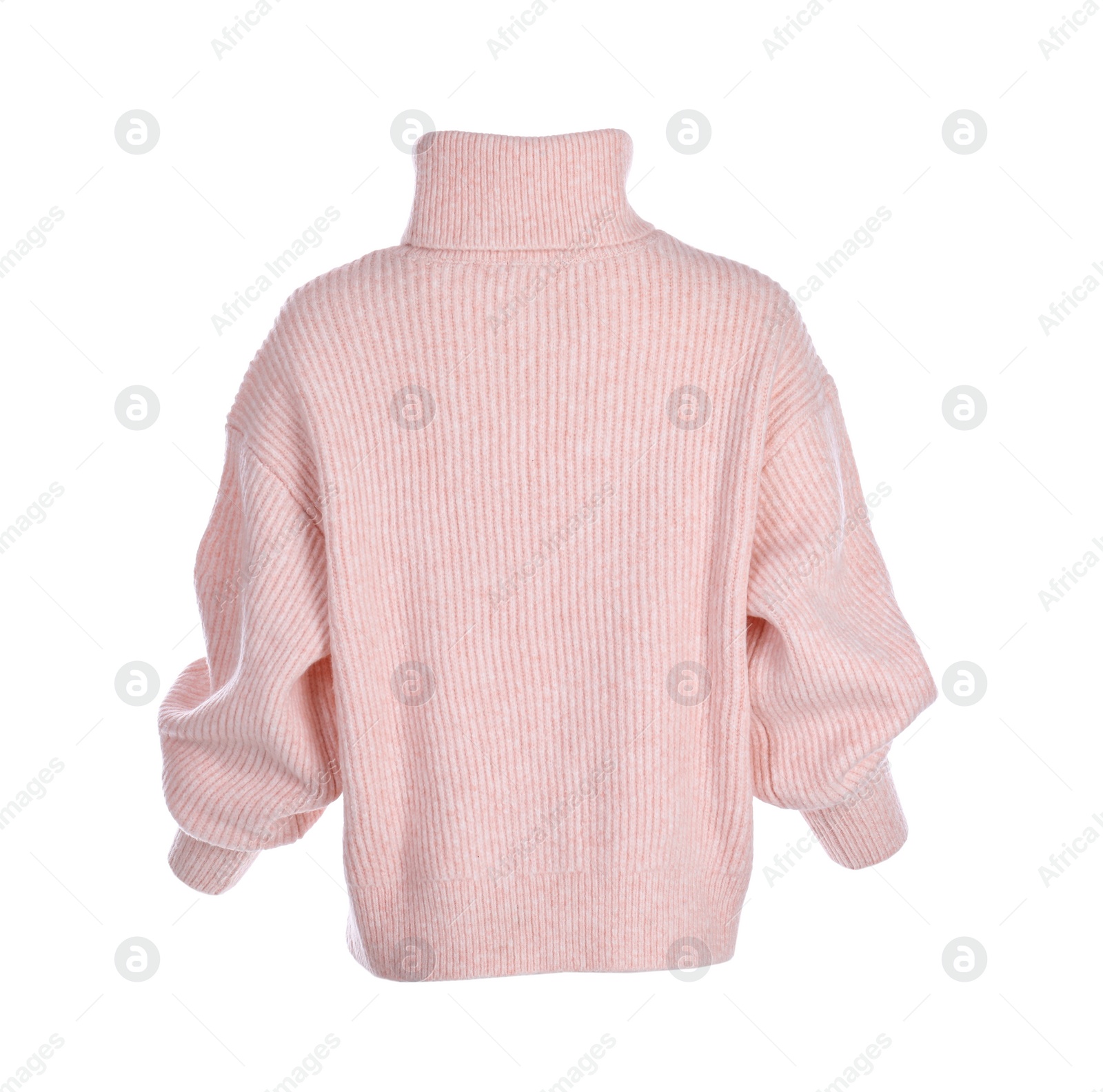 Photo of Stylish warm pink sweater isolated on white