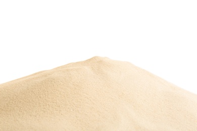 Photo of Beach sand on white background. Mockup for design