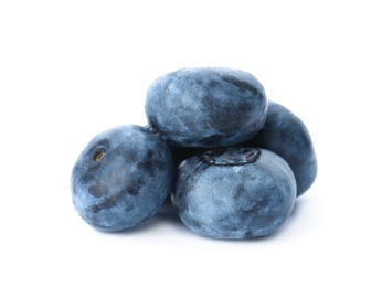 Photo of Tasty juicy ripe blueberries on white background