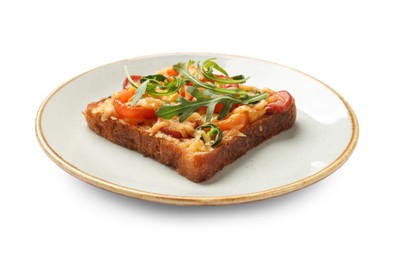 Photo of Tasty pizza toast with cheese, tomato isolated on white