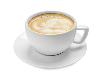 Photo of Cup of hot coffee isolated on white