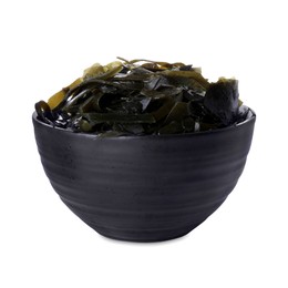 Photo of Fresh laminaria (kelp) seaweed in bowl isolated on white