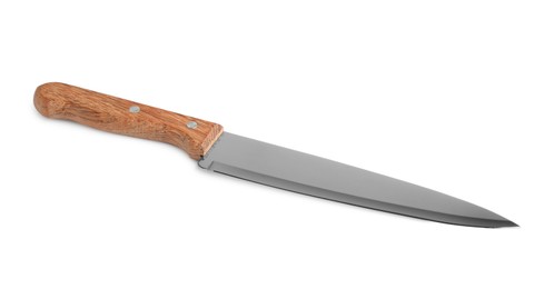 Photo of One knife with wooden handle isolated on white